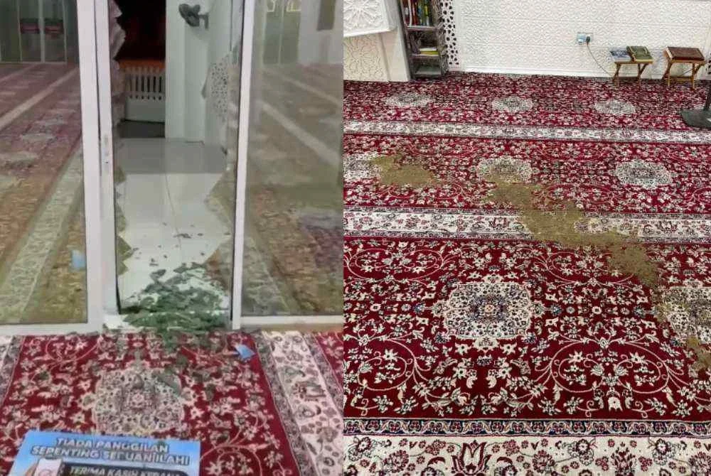 Karpet masjid dicurah air selut busuk bercampur serpihan tulang, bulu