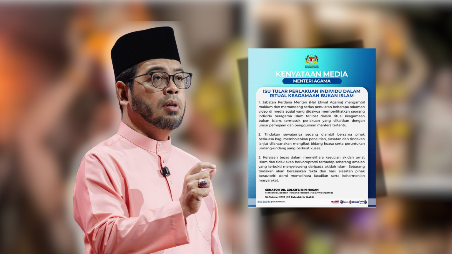 Sertai ritual bukan Islam: tindakan sedang diambil, tiada kompromi amalan seleweng akidah - Menteri Agama